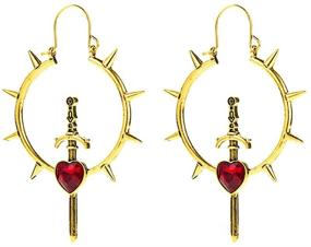 img 4 attached to 🌙 Stunning Vintage Spike Sword Dangle Hoop Earrings: Perfect for Women and Girls Seeking Cubic Zirconia Love, Heart, Dagger, and Spike Designs. Complete your Retro Birthday, Cosplay, Halloween Party Look with these Full Moon Drop Dangling Huggie Hoops!