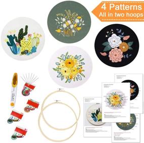 img 3 attached to 🌸 DeeCoo 4-Pack Embroidery Starter Kit - Pattern & Instructions Included, Cross Stitch Set with Full Range of Stamped Embroidery Kits - Includes 4 Embroidery Clothes featuring Plants and Flowers, Plus 2 Embroidery Hoops