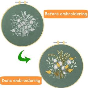 img 2 attached to 🌸 DeeCoo 4-Pack Embroidery Starter Kit - Pattern & Instructions Included, Cross Stitch Set with Full Range of Stamped Embroidery Kits - Includes 4 Embroidery Clothes featuring Plants and Flowers, Plus 2 Embroidery Hoops
