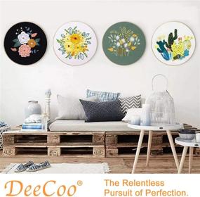 img 1 attached to 🌸 DeeCoo 4-Pack Embroidery Starter Kit - Pattern & Instructions Included, Cross Stitch Set with Full Range of Stamped Embroidery Kits - Includes 4 Embroidery Clothes featuring Plants and Flowers, Plus 2 Embroidery Hoops