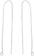 👂 pair of 2 sterling silver delicate threader earrings with long chain drop tassel and loop, 6-inch length, durable minimalist threader ss297-6 logo