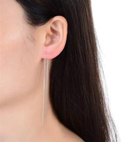 img 2 attached to 👂 Pair of 2 Sterling Silver Delicate Threader Earrings with Long Chain Drop Tassel and Loop, 6-inch Length, Durable Minimalist Threader SS297-6