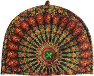 vibrantly designed orange and yellow cotton tea cozy: handmade indian mandala tea cosy with peacock feather patterns - creative kitchen breakfast warmer and tea pot cover logo