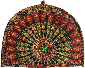 img 1 attached to Vibrantly Designed Orange and Yellow Cotton Tea Cozy: Handmade Indian Mandala Tea Cosy with Peacock Feather patterns - Creative Kitchen Breakfast Warmer and Tea Pot Cover