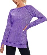 👚 women's shealles long sleeve workout shirts - plain loose dry fit exercise tops with side split and thumb hole logo