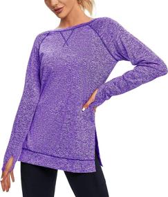 img 4 attached to 👚 Women's Shealles Long Sleeve Workout Shirts - Plain Loose Dry Fit Exercise Tops with Side Split and Thumb Hole