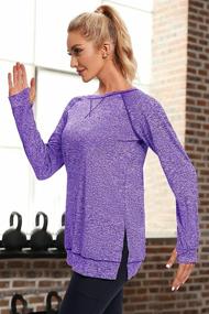 img 2 attached to 👚 Women's Shealles Long Sleeve Workout Shirts - Plain Loose Dry Fit Exercise Tops with Side Split and Thumb Hole