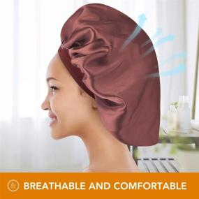 img 3 attached to 👑 Extra Large Satin Bonnet Silk Sleep Cap for Women with Curly, Natural, and Long Hair - XXL Oversized Night Cap Headband (Coffee)