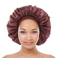 👑 extra large satin bonnet silk sleep cap for women with curly, natural, and long hair - xxl oversized night cap headband (coffee) logo