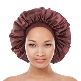 img 4 attached to 👑 Extra Large Satin Bonnet Silk Sleep Cap for Women with Curly, Natural, and Long Hair - XXL Oversized Night Cap Headband (Coffee)