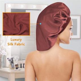 img 1 attached to 👑 Extra Large Satin Bonnet Silk Sleep Cap for Women with Curly, Natural, and Long Hair - XXL Oversized Night Cap Headband (Coffee)