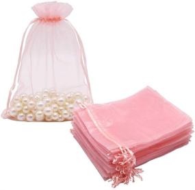 img 4 attached to HRX Package 100pcs Blush Pink Organza Bags: Large Drawstring Gift Pouches for Christmas Wedding Baby Shower