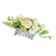 🌺 green and ivory floral wedding bridal hair comb - dreamlily cm01: camellia, ranunculus, and green leaf headpiece clip logo