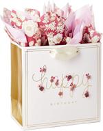🎁 hallmark signature 7" medium birthday gift bag: elegant pink flowers design with tissue paper logo