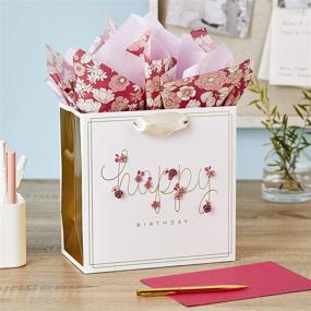 img 3 attached to 🎁 Hallmark Signature 7" Medium Birthday Gift Bag: Elegant Pink Flowers Design with Tissue Paper