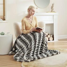 img 3 attached to 💤 Luxurious Ruched Gradient Ombre Faux Fur Blanket - Cozy Throw for Couch and Bed, Perfect Winter Warmth (50 × 60 inches, Grey)