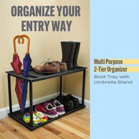 img 2 attached to 🌂 Innover Two-Tier Boot Tray with Umbrella Stand: Multi-Purpose Shoe Rack and Entryway Organizer