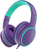 🎧 rorsou r10 on-ear headphones with microphone - lightweight folding stereo bass headphones, 1.5m no-tangle cord - portable wired headphones for smartphone tablet computer mp3 / 4 (purple) logo