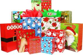 img 4 attached to 🎁 Christmas Gift Bags Bulk Set with Handles - Fzopo 4 XL, 4 Large, 4 Medium Assorted Sizes for Wrapping Holiday Gifts - Variety Pack