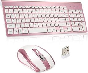 img 4 attached to 💻 Wireless Keyboard and Mouse Combos - Thin & Energy-Saving, Compatible with Windows and Desktop Computers - Silver & Pink Gold