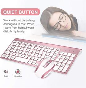 img 1 attached to 💻 Wireless Keyboard and Mouse Combos - Thin & Energy-Saving, Compatible with Windows and Desktop Computers - Silver & Pink Gold