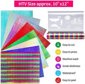 img 2 attached to 🌈 Colorful Rainbow Heat Transfer Vinyl Rolls for DIY Clothing and Fabrics - 8 Patterns of Holographic Reflective HTV in 10x12 Inch Sheets