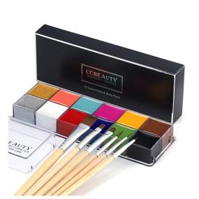 img 4 attached to 🎨 CCbeauty Professional Face Paint Oil: 12 Colors Halloween Body Art Party Fancy Make Up Set with 6 Wooden Brushes, Deep Shades