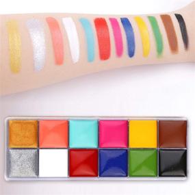img 3 attached to 🎨 CCbeauty Professional Face Paint Oil: 12 Colors Halloween Body Art Party Fancy Make Up Set with 6 Wooden Brushes, Deep Shades