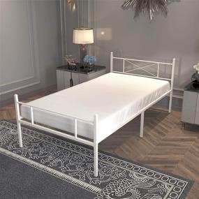 img 3 attached to 🛏️ White Twin Bed Frame with Headboard and Footboard - Single Platform Bedframe with Storage, No Box Spring Needed for Boys and Girls by HAAGEEP