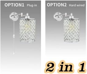 img 1 attached to 💡 Modern Industrial Swing Arm Wall Sconce with Dimmable Crystal, Metal Round Lampshade and E26 Base for Home Decor - Plug-in Wall Lamp with 67.59 inch Cord