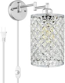 img 4 attached to 💡 Modern Industrial Swing Arm Wall Sconce with Dimmable Crystal, Metal Round Lampshade and E26 Base for Home Decor - Plug-in Wall Lamp with 67.59 inch Cord