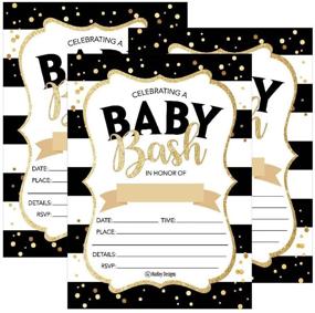 img 4 attached to 👶 Unique Coed Twin Sprinkle Baby Shower Invitations - 25 Black Gold Bash, Cute Fill or Write In Cards for Boys or Girls, Printable Chic Vintage Party Supplies