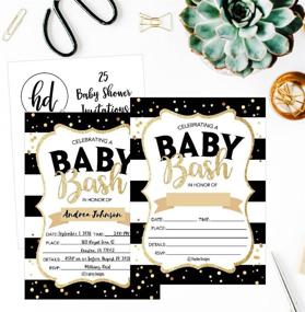 img 3 attached to 👶 Unique Coed Twin Sprinkle Baby Shower Invitations - 25 Black Gold Bash, Cute Fill or Write In Cards for Boys or Girls, Printable Chic Vintage Party Supplies
