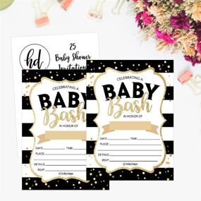 img 1 attached to 👶 Unique Coed Twin Sprinkle Baby Shower Invitations - 25 Black Gold Bash, Cute Fill or Write In Cards for Boys or Girls, Printable Chic Vintage Party Supplies