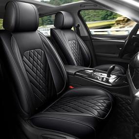 img 3 attached to 🚗 FREESOO Front Car Seat Cover: Faux Leather Cushion for Universal Fit in Cars, SUVs, Sedans, Pick-up Trucks - Year Round Use (Black 13-2PCS)