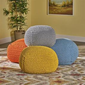 img 1 attached to Lucy Knitted Yellow Cotton Square Pouf by Christopher Knight Home