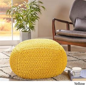 img 2 attached to Lucy Knitted Yellow Cotton Square Pouf by Christopher Knight Home