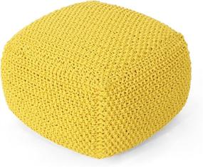 img 4 attached to Lucy Knitted Yellow Cotton Square Pouf by Christopher Knight Home