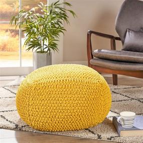 img 3 attached to Lucy Knitted Yellow Cotton Square Pouf by Christopher Knight Home