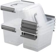 efficient storage solution: pekky 3.5 quart clear plastic bins - small handle storage box, 6 packs in gray logo