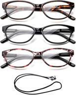 stylish 3 pack of slim cat eye translucent tortoise shell fashion reading glasses for women with lanyard logo