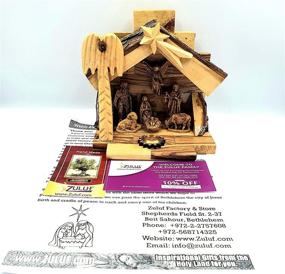 img 3 attached to 🎄 Zuluf Hand-Carved Nativity Set with Bark Roof from Bethlehem | Holy Land Olive Wood Certificate Included | 4.7 Inches | NAT022 12x12x8.7cm