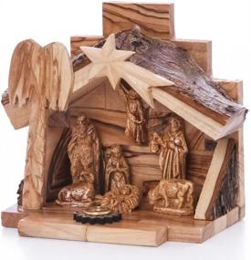 img 4 attached to 🎄 Zuluf Hand-Carved Nativity Set with Bark Roof from Bethlehem | Holy Land Olive Wood Certificate Included | 4.7 Inches | NAT022 12x12x8.7cm