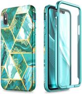 📱 premium suritch green marble case for iphone xs max: full body protection with built-in screen protector, dual layer shockproof bumper, mandala floral design - 6.5 inches logo