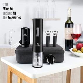 img 2 attached to 🍷 EXCITINGIFT Wine Gift Set - Electric Wine Bottle Opener, Electric Aerator & Pourer, Reusable Vacuum Stopper, Foil Cutter - EVA Storage Bag Included - Automatic (Black 02)