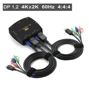 img 3 attached to 🔌 2 Port DisplayPort Cable KVM Switch with Audio Microphone Support for Wireless Keyboard Mouse - Up to 4096x2160@60Hz 4:4:4 Resolution