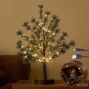 img 4 attached to 🎄 Hairui Christmas Tabletop Pine Tree Lights: 60 LED 18IN Battery/USB with Timer - Perfect Holiday Decor