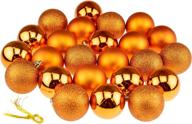 🎄 clever creations large 60mm orange shatterproof christmas tree ornaments variety pack - 24 piece set: ideal for festive christmas decorations логотип