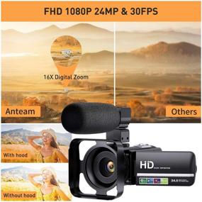 img 2 attached to 📹 FHD 1080P Camcorder for YouTube Vlogging: 24MP, 16X Zoom, 3" Rotatable LCD Recorder - Includes Microphone, Remote Control, 2 Batteries