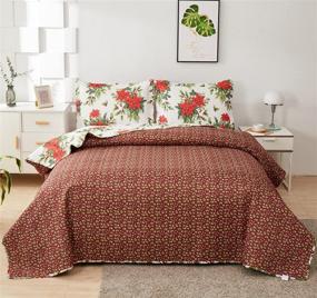 img 1 attached to Full/Queen Size Christmas Quilt Set - 3 Piece Poinsettia Floral Lightweight Reversible Bedspread Coverlet with Red Christmas Flower Design - New Year Holiday Bedding including Pillow Shams